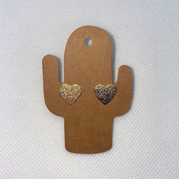 Gold Heart Studs Post Earrings - Picture 4 of 5